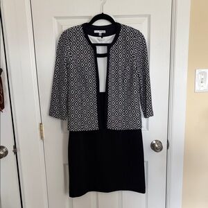 Elegant Black and White Geometric Dress and 3/4 sleeve jacket
